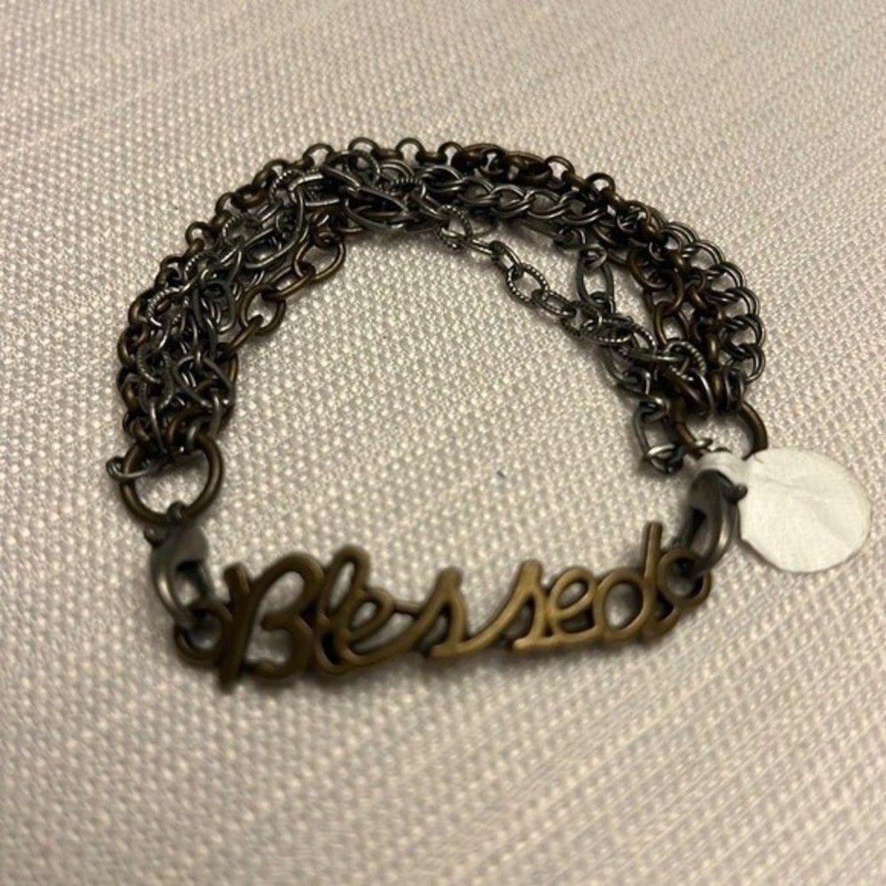 Handcrafted antique silver and gold tone chain bracelet with blessed wording